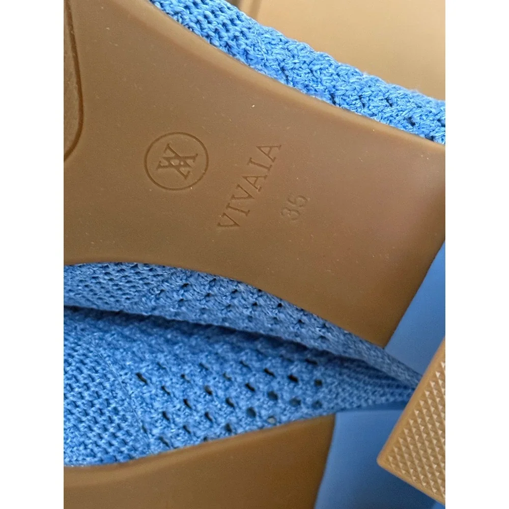 VIVAIA Square Toe Heeled Ankle Boots with Perforated Design Blue EU/35 US/5 - Picture 12 of 14
